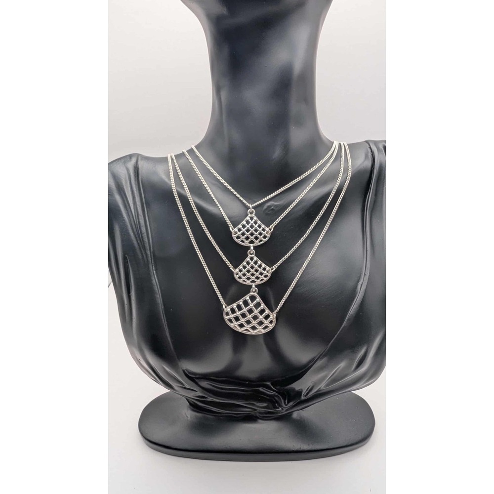 Vintage 3‎ Strand Silver Toned Necklace With Pendants